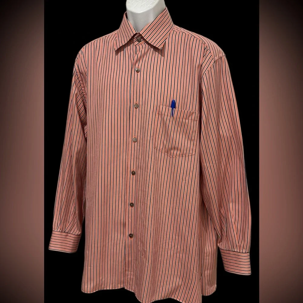Ermenegildo Zegna Mens Shirt Notch Hem Melon Blue  Striped Button Down Poplin XL - Picture 4 of 9
